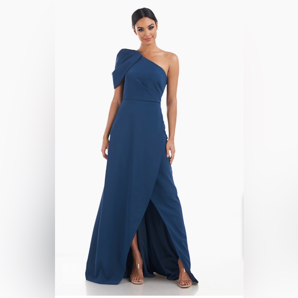 Kay Unger Navy One-Shoulder Evening Gown